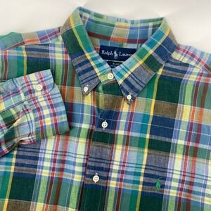 Ralph Lauren Blake Madras Shirt Mens XL Multicolor Plaid Long Sleeve Button Down